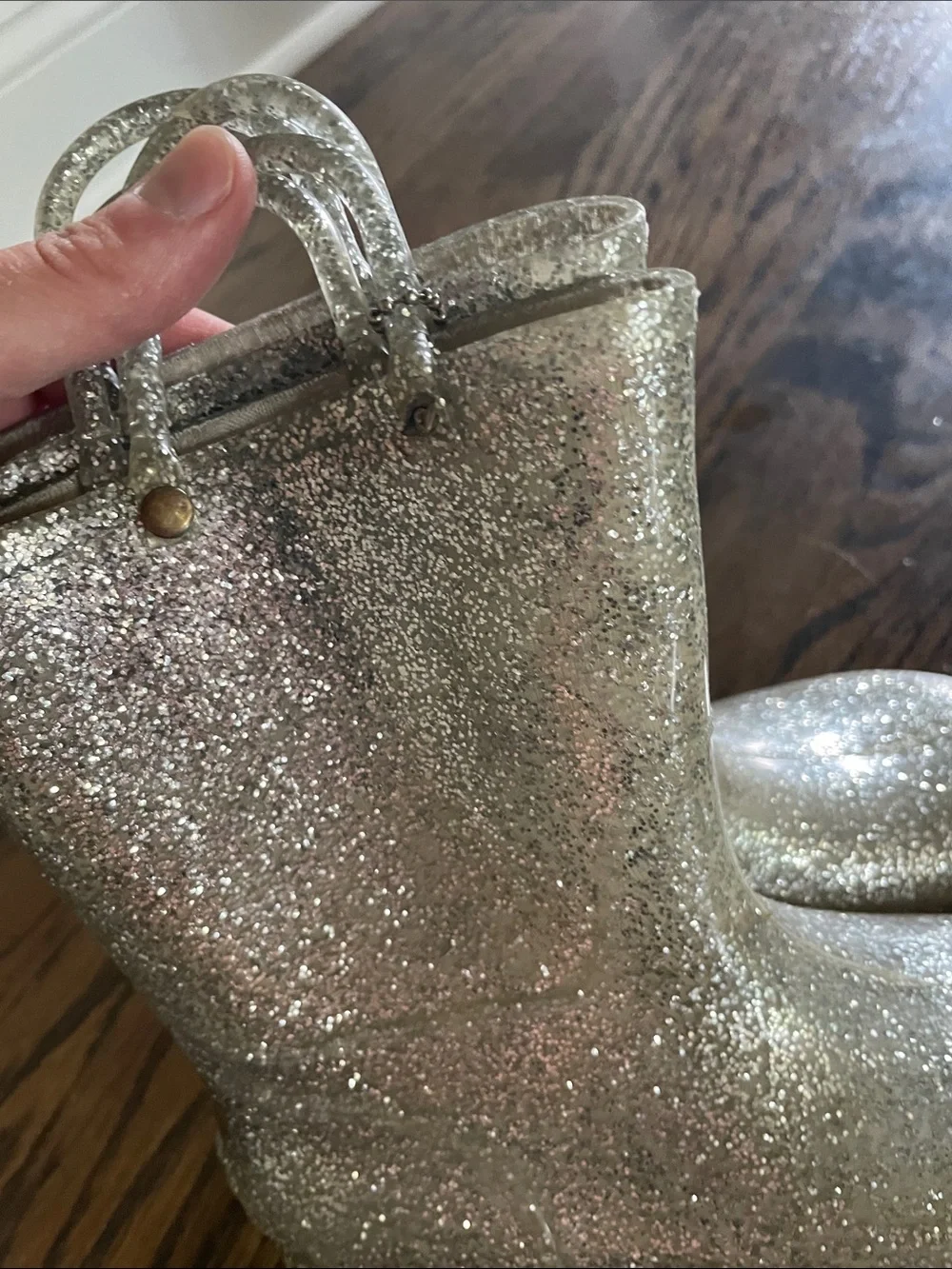 Western Chief Silver Glitter PVC Pull-On Rain Boots